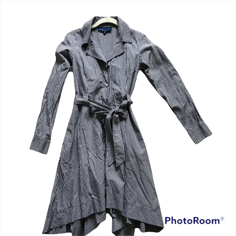 Kikilynn Navy & White gingham Long sleeve cotton Shirt Dress Size 4 - Picture 5 of 11